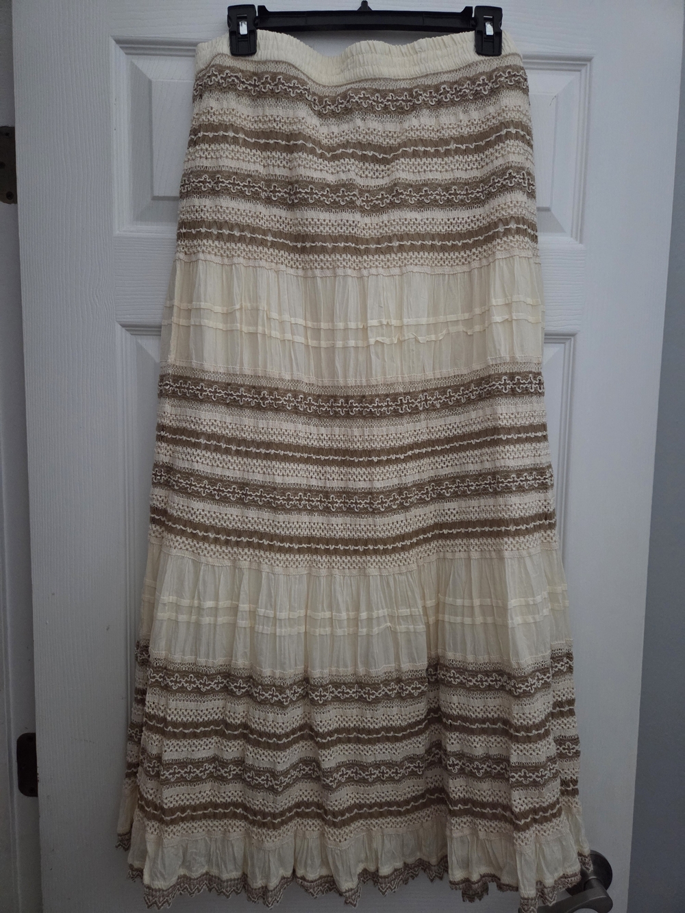 Chico's Cream and Brown Striped Tiered Maxi Skirt